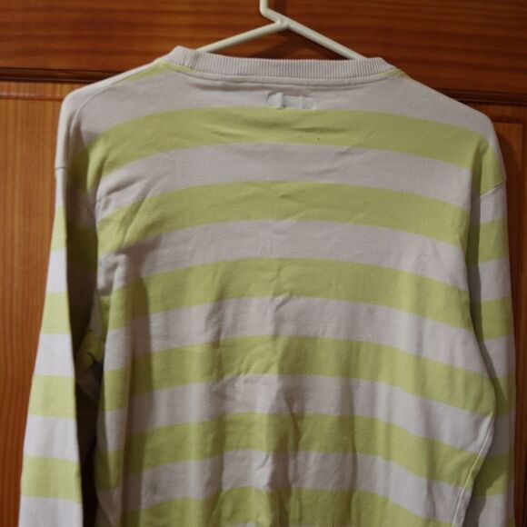 Ted Baker Men’s Preppy Yellow Gray Stripe Cotton Crewneck Sweater Medium Chic - Picture 9 of 13